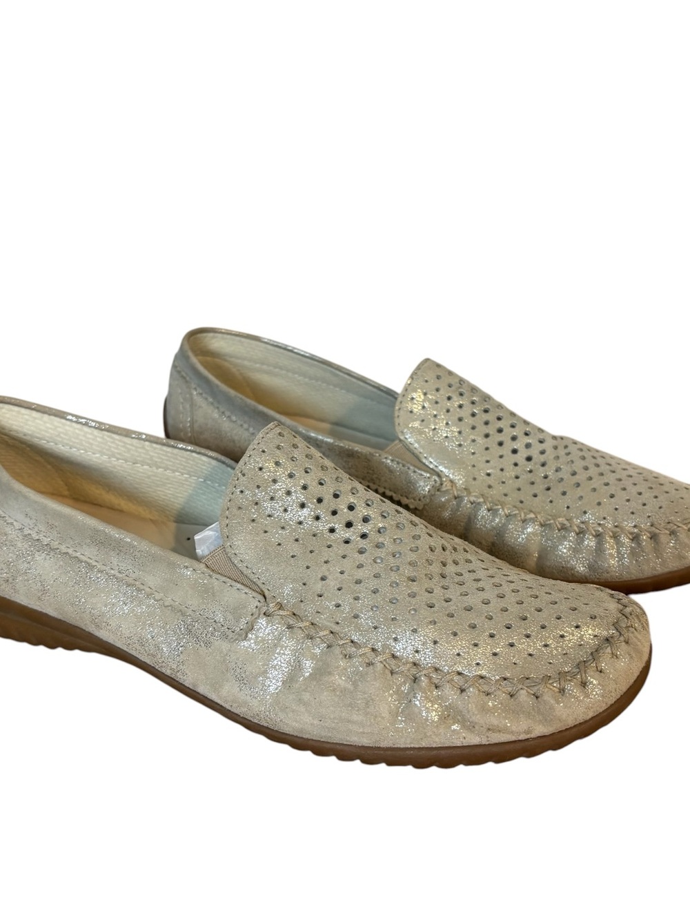 Gabor Shoes Moccasin Loafer Perforated Metallic Light Gray Women’s UK 5.5 US 8